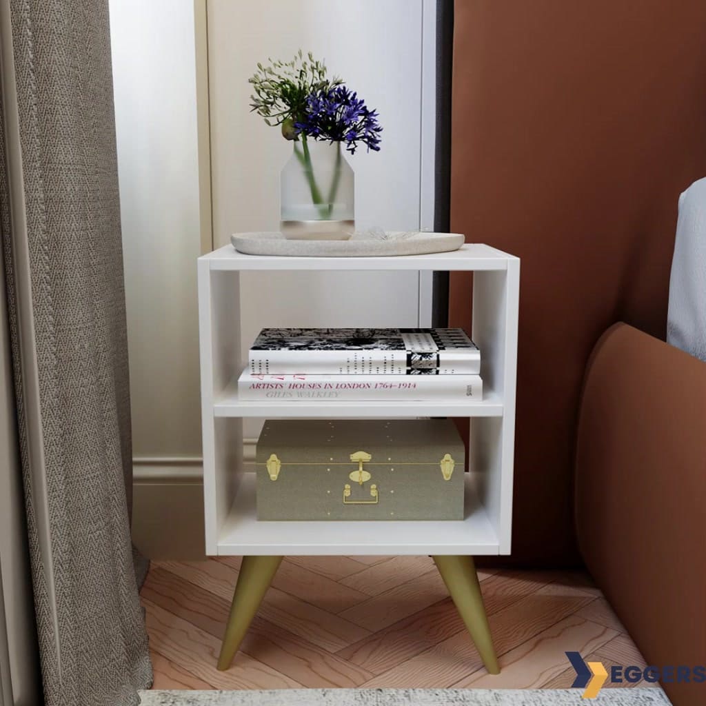 Kit 2 Mesa de Cabeceira Retrô Compacta com Nicho para Quarto Casal ou Solteiro Palma