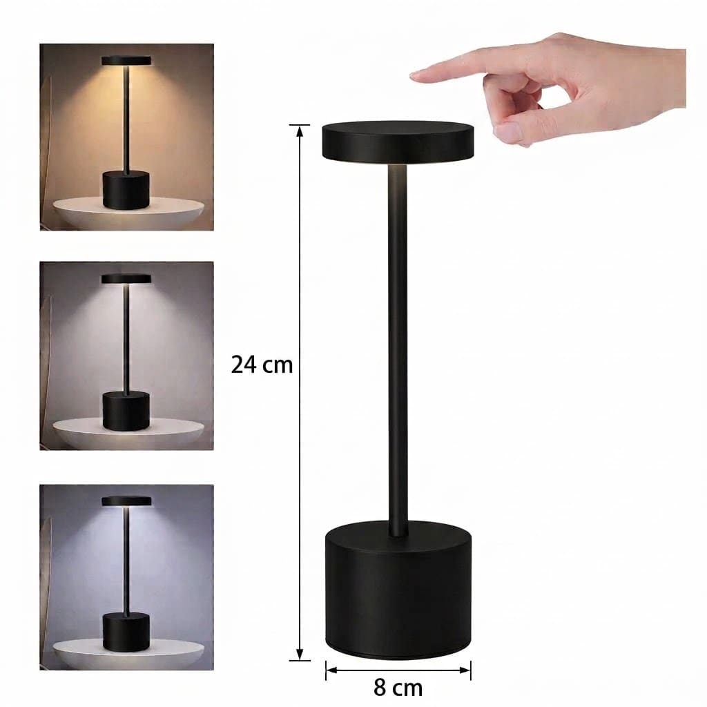 Luminária De Mesa LED Abajur Sem Fio Recarregável Luxo 3 Cores Touch Para Quarto Cabeceira Escrivaninha Estudo